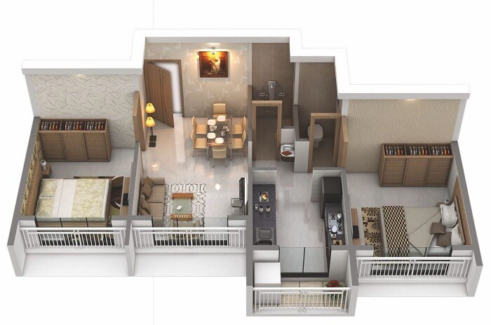 Floor plan of 2 BHK 463 Sq. Ft. Apartment in SM Hitech Tulip, Navi Mumbai