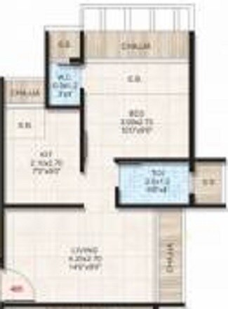 Floor plan of 1 BHK 415 Sq. Ft. Apartment in SM Kunj, Navi Mumbai