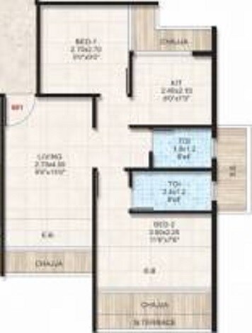Floor plan of 2 BHK 613 Sq. Ft. Apartment in SM Kunj, Navi Mumbai
