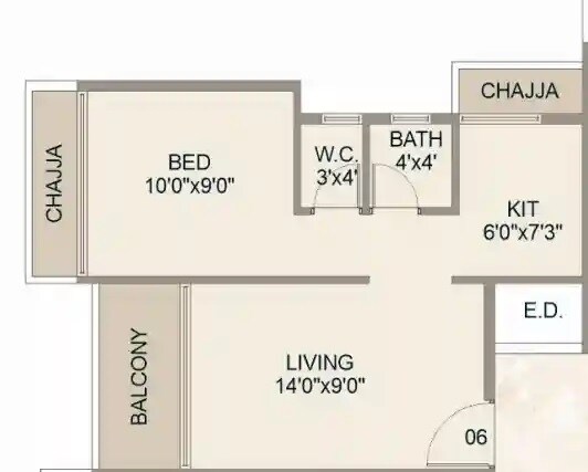 Floor plan of 1 BHK Apartment - 317 sq. ft. in SM Pearl, Navi Mumbai
