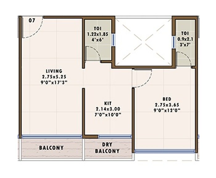 Floor plan of 1 BHK 338 Sq. Ft. Apartment in Soham Maitri, Navi Mumbai