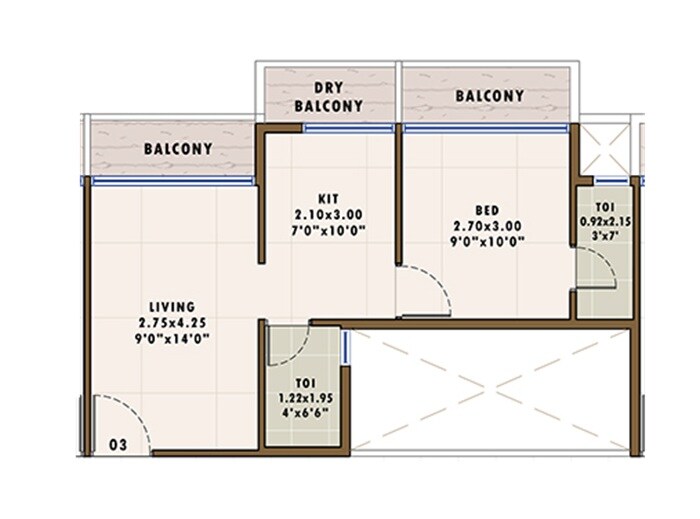 Floor plan of 1 BHK 346 Sq. Ft. Apartment in Soham Maitri, Navi Mumbai