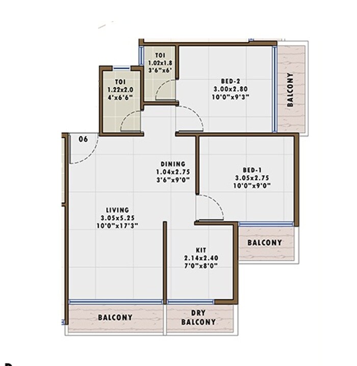 Floor plan of 2 BHK 516 Sq. Ft. Apartment in Soham Maitri, Navi Mumbai