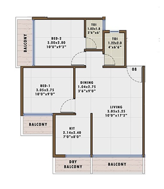 Floor plan of 2 BHK 552 Sq. Ft. Apartment in Soham Maitri, Navi Mumbai