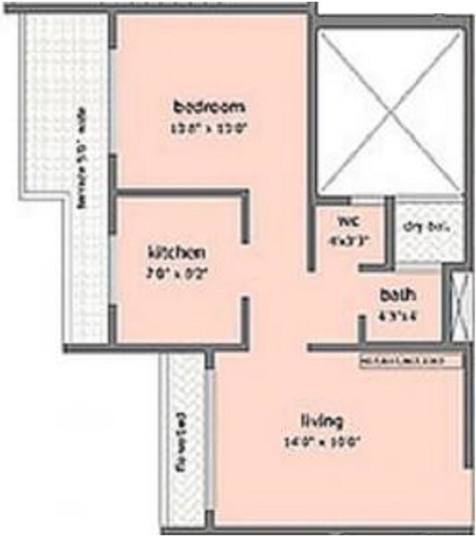 Floor plan of 1 BHK 225 Sq. Ft. Apartment in Sonal Yogi Krishna, Navi Mumbai