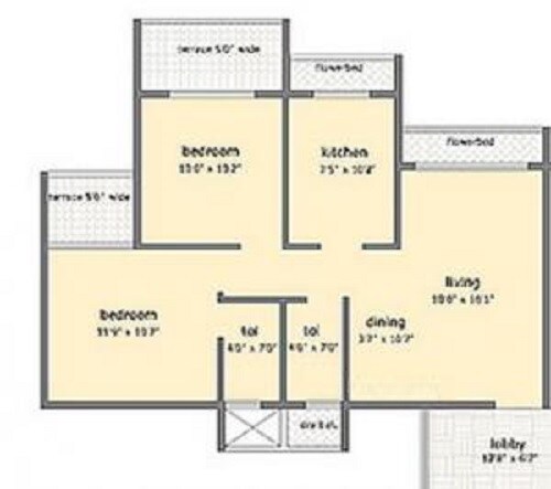 Floor plan of 2 BHK 462 Sq. Ft. Apartment in Sonal Yogi Krishna, Navi Mumbai