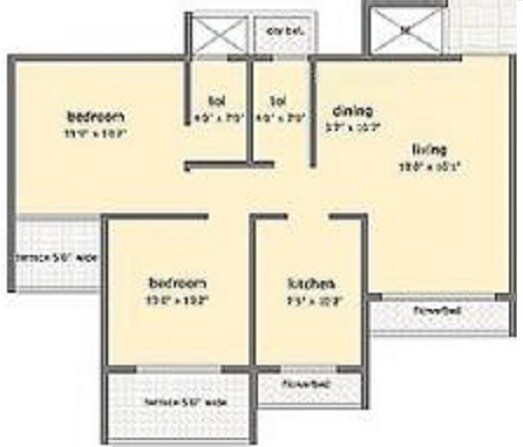 Floor plan of 2 BHK 480 Sq. Ft. Apartment in Sonal Yogi Krishna, Navi Mumbai
