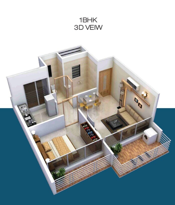 Floor plan of 1 BHK 303 Sq. Ft. Apartment in Soni Prestone, Navi Mumbai
