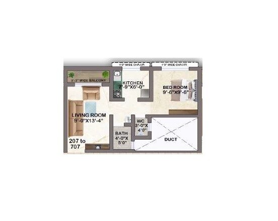 Floor plan of 1 BHK 375 Sq. Ft. Apartment in Sonu Studio High 5, Navi Mumbai