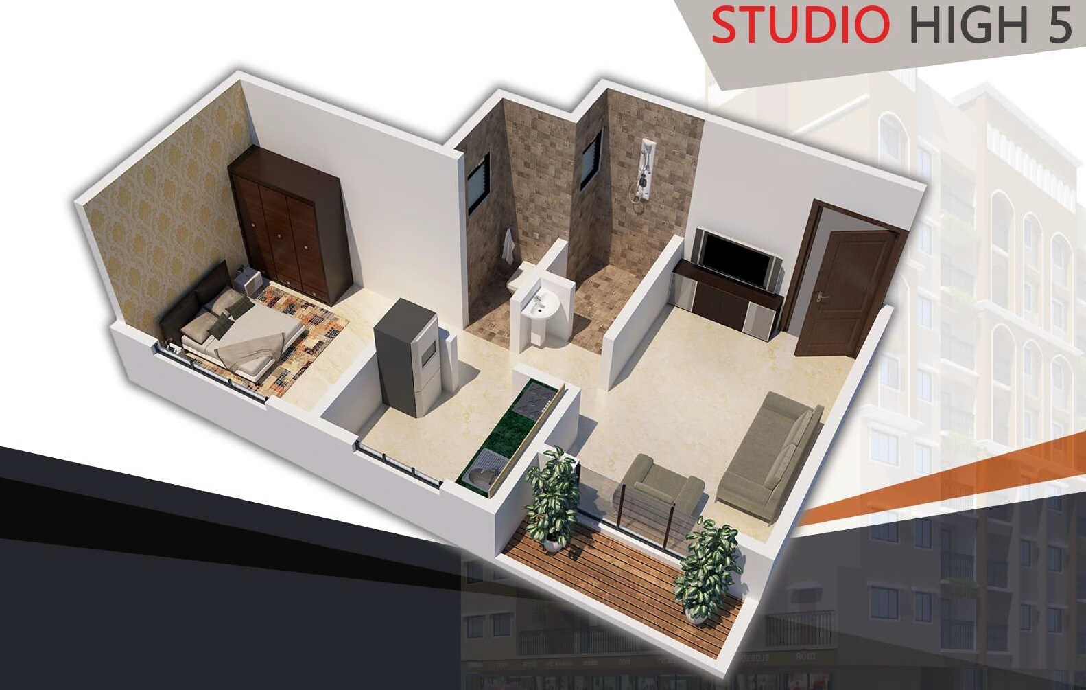 Floor plan of 1 BHK 400 Sq. Ft. Apartment in Sonu Studio High 5, Navi Mumbai