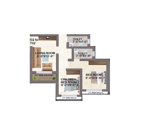 Floor plan of 2 BHK 560 Sq. Ft. Apartment in Sonu Studio High 5, Navi Mumbai