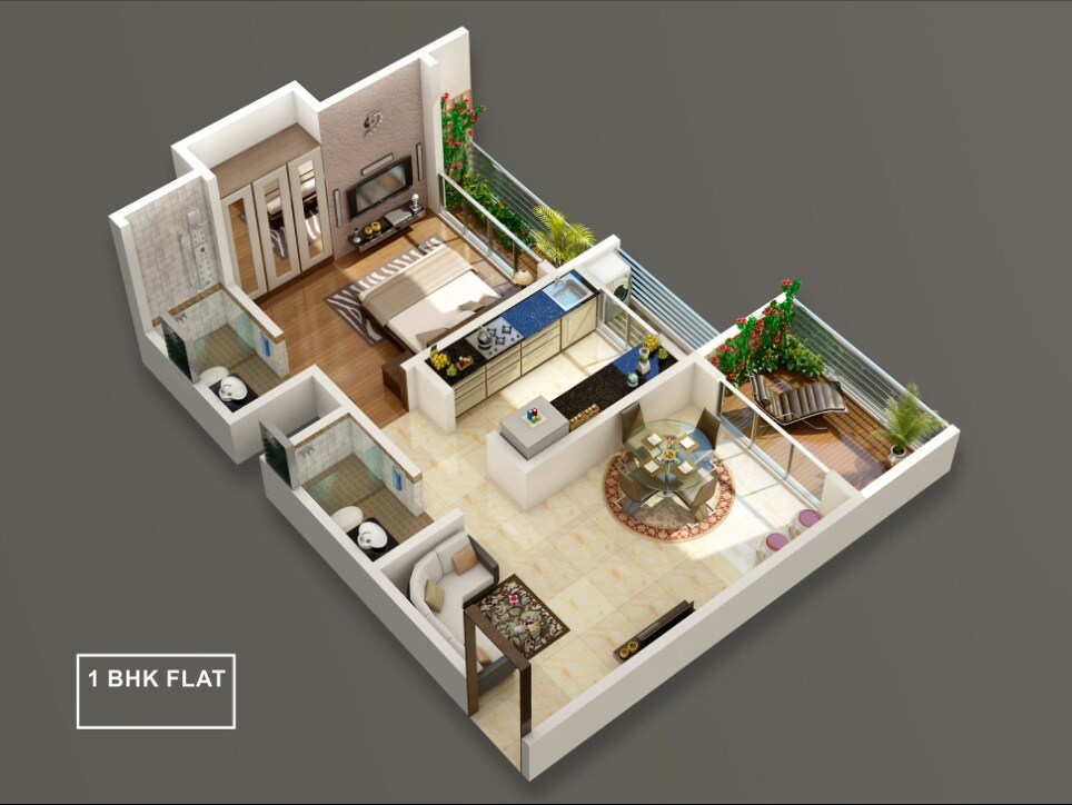 Floor plan of 1 BHK 486 Sq. Ft. Apartment in Sound Delight, Navi Mumbai