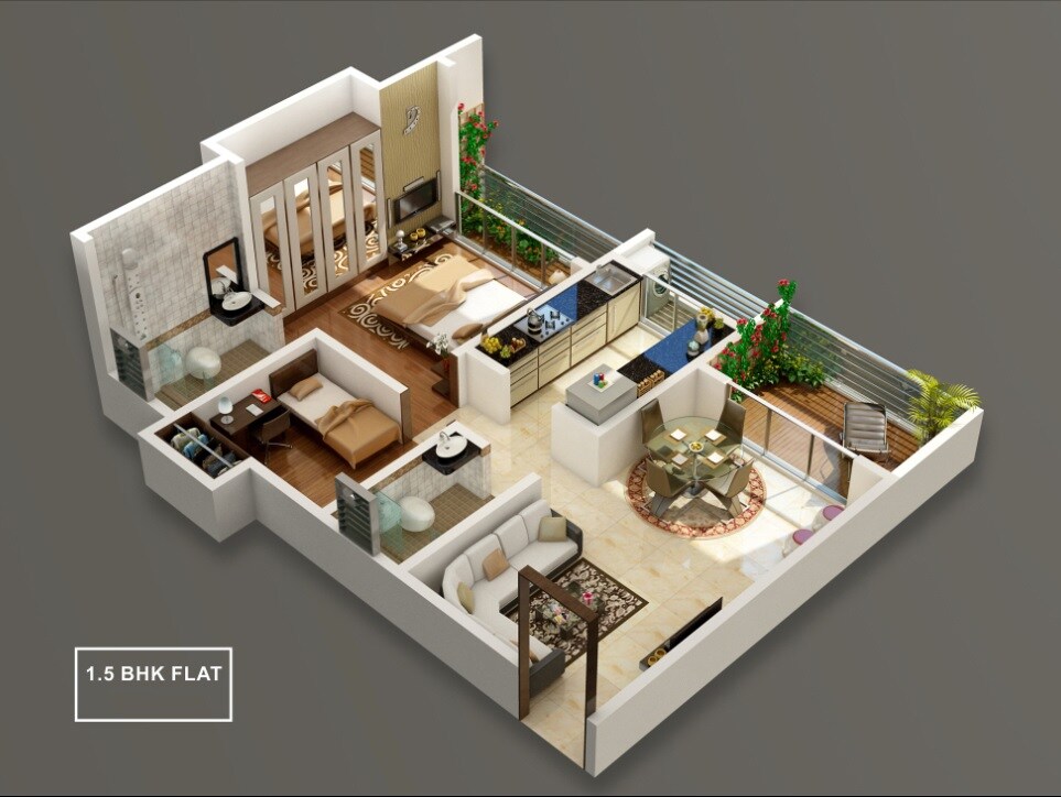 Floor plan of 1 BHK 607 Sq. Ft. Apartment in Sound Delight, Navi Mumbai