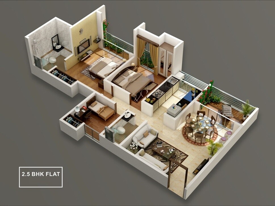 Floor plan of 2 BHK 801 Sq. Ft. Apartment in Sound Delight, Navi Mumbai