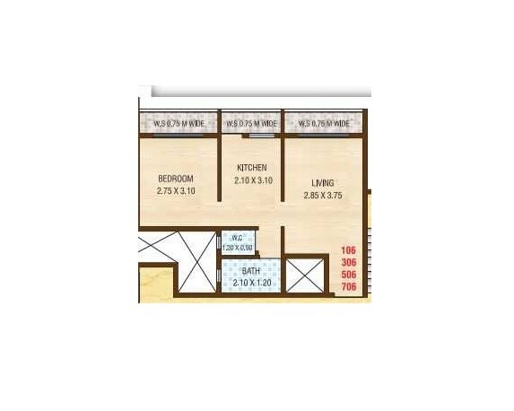 Floor plan of 1 BHK 317 Sq. Ft. Apartment in SP Krishna Residency, Navi Mumbai
