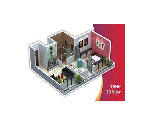 Floor plan of 1 BHK 327 Sq. Ft. Apartment in SP Krishna Residency, Navi Mumbai