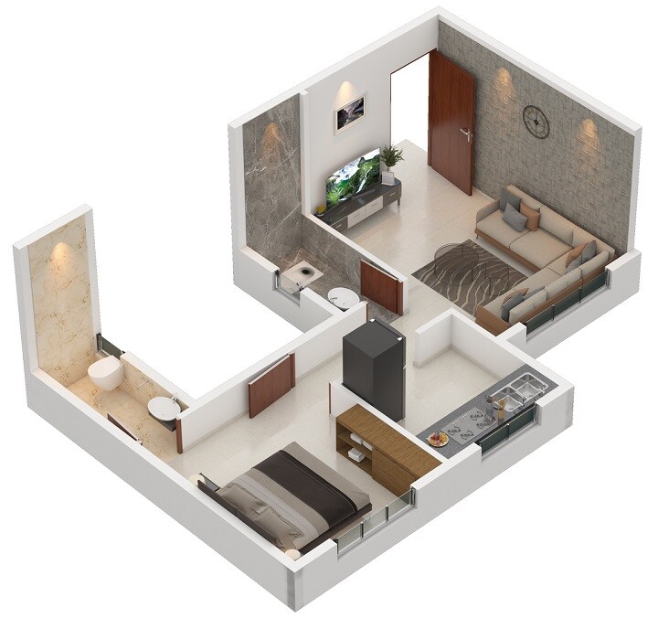 Floor plan of 1 BHK 367 Sq. Ft. Apartment in Space India Amulyam, Navi Mumbai