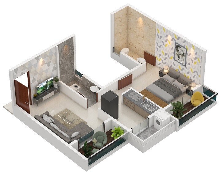 Floor plan of 1 BHK 452 Sq. Ft. Apartment in Space India Amulyam, Navi Mumbai