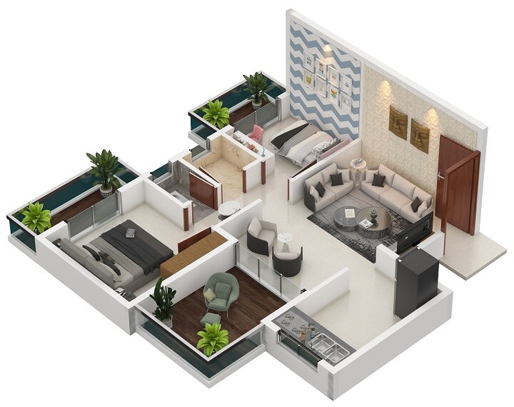 Floor plan of 2 BHK 454 Sq. Ft. Apartment in Space India Amulyam, Navi Mumbai