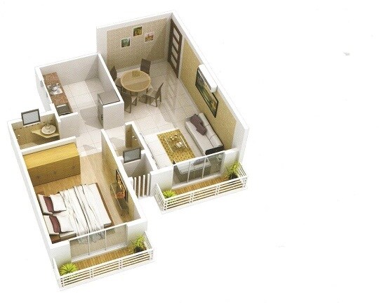 Floor plan of 1 BHK 619 Sq. Ft. Apartment in Space India Harmony, Navi Mumbai