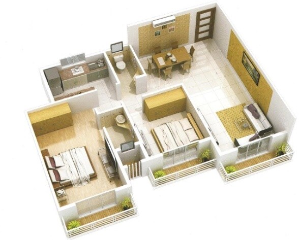 Floor plan of 2 BHK 920 Sq. Ft. Apartment in Space India Harmony, Navi Mumbai