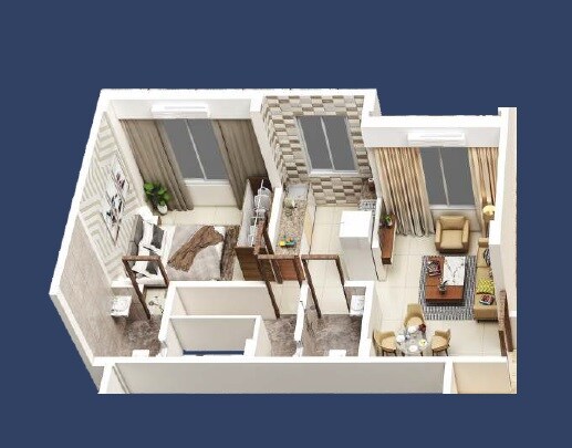 Floor plan of 1 BHK 590 Sq. Ft. Apartment in Space India Qualcon Heritage, Navi Mumbai