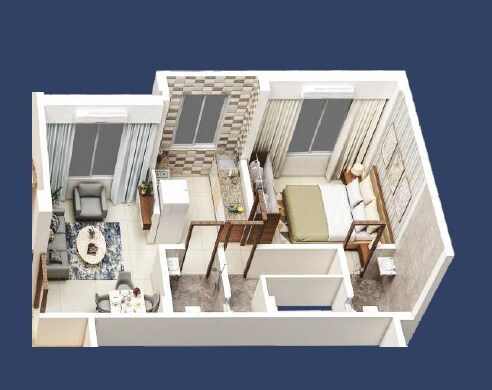 Floor plan of 2 BHK 997 Sq. Ft. Apartment in Space India Qualcon Heritage, Navi Mumbai