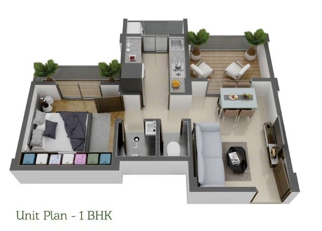 Floor plan of 1 BHK 266 Sq. Ft. Apartment in Space India Sai Prasad Garden, Navi Mumbai