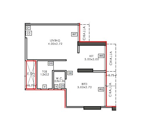 Floor plan of 1 BHK 320 Sq. Ft. Apartment in Space One Valencia, Navi Mumbai
