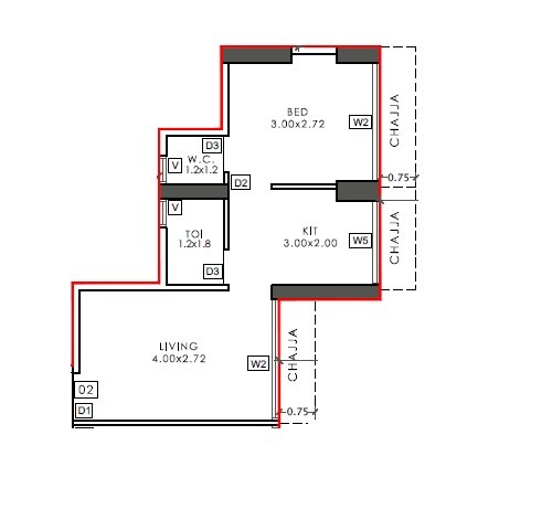 Floor plan of 1 BHK 350 Sq. Ft. Apartment in Space One Valencia, Navi Mumbai