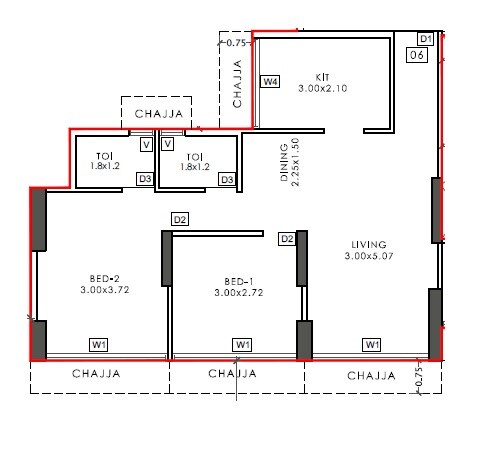 Floor plan of 2 BHK 569 Sq. Ft. Apartment in Space One Valencia, Navi Mumbai