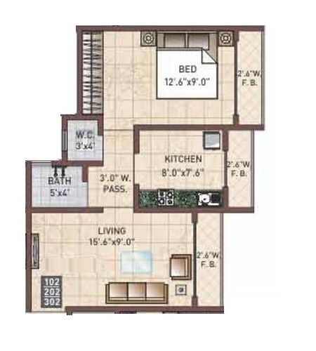 Floor plan of 1 BHK 466 Sq. Ft. Apartment in Space Sai Moreshwar, Navi Mumbai