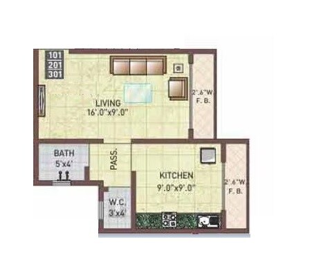 Floor plan of 290 Sq. Ft. Studio in Space Sai Moreshwar, Navi Mumbai