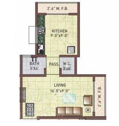 Floor plan of 301 Sq. Ft. Studio in Space Sai Moreshwar, Navi Mumbai