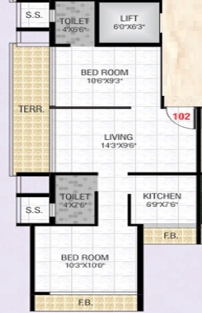 Floor plan of 2 BHK 431 Sq. Ft. Apartment in SPS White Aster, Navi Mumbai