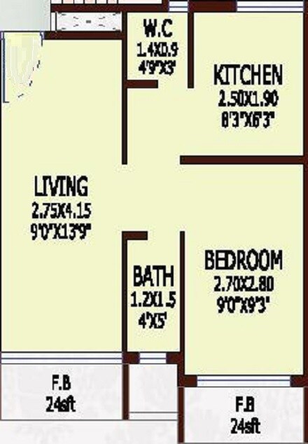 Floor plan of 1 BHK 177 Sq. Ft. Apartment in SPS White Jasmine, Navi Mumbai