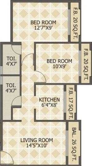 Floor plan of 2 BHK 900 Sq. Ft. Apartment in Squarefeet Green Acers, Navi Mumbai