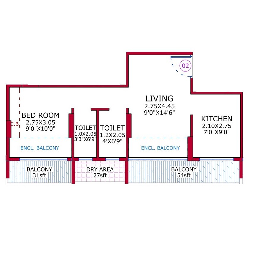 1 BHK 313 Sq. Ft. Apartment