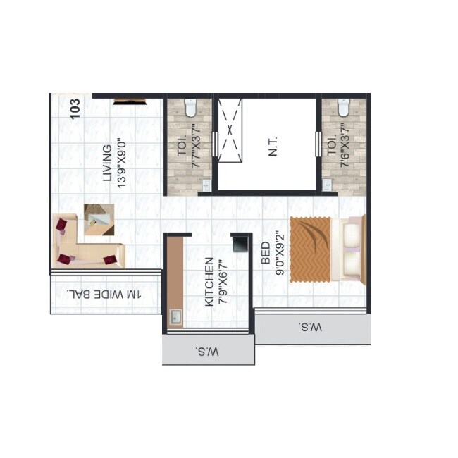 1 BHK 410 Sq. Ft. Apartment