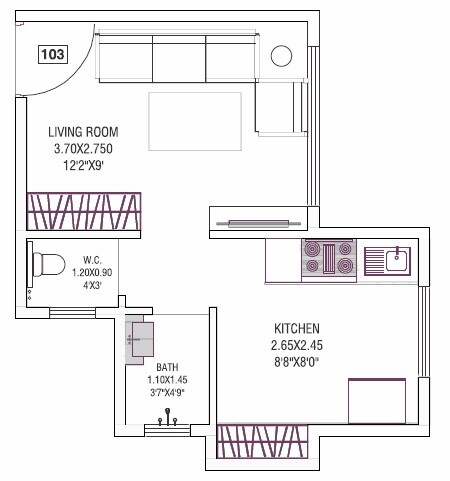 Floor plan of 222 Sq. Ft. Studio in Stonewood Subhash Premier, Navi Mumbai