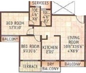 Floor plan of 2 BHK 1310 Sq. Ft. Apartment in Sun Bhoomi Heights, Navi Mumbai