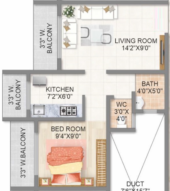 1 BHK 383 Sq. Ft. Apartment in Sundaram Complex Shelu