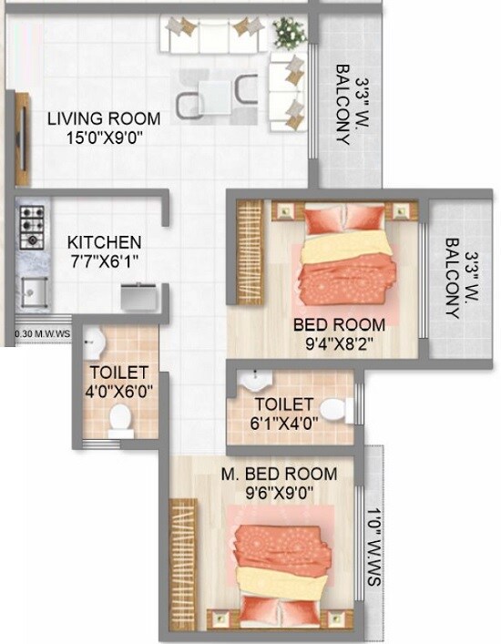 2 BHK 457 Sq. Ft. Apartment