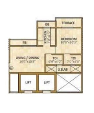 Floor plan of 1 BHK 374 Sq. Ft. Apartment in Sunny Orchid Bliss, Navi Mumbai