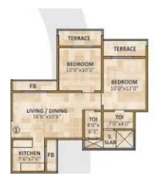 Floor plan of 2 BHK 509 Sq. Ft. Apartment in Sunny Orchid Bliss, Navi Mumbai