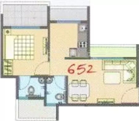 Floor plan of 1 BHK 652 Sq. Ft. Apartment in Sunshine Willows, Navi Mumbai