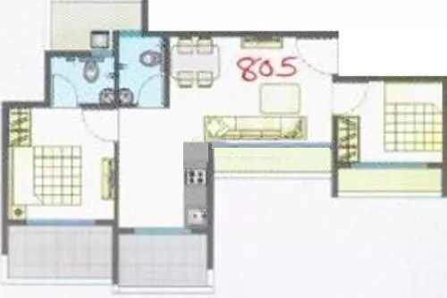 Floor plan of 2 BHK 805 Sq. Ft. Apartment in Sunshine Willows, Navi Mumbai