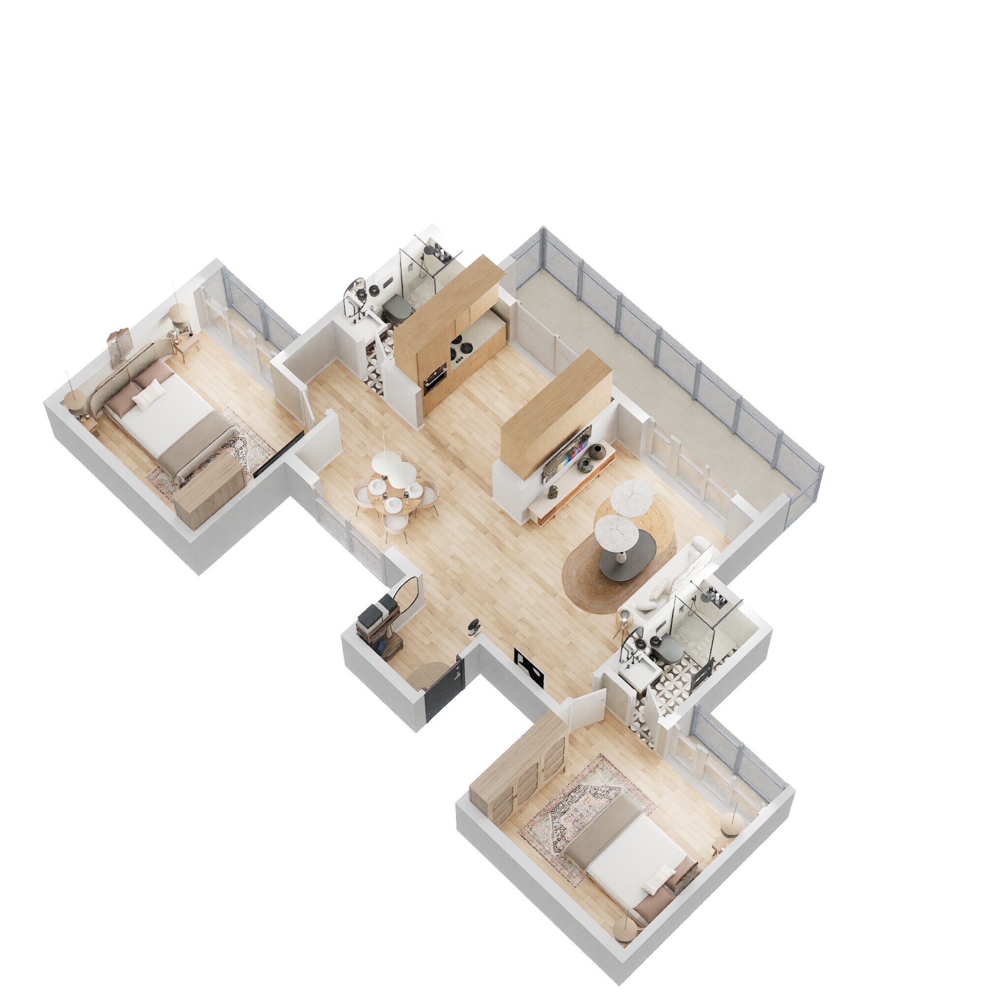 Floor plan of 2 BHK 1254 Sq. Ft. Apartment in Sunteck Signia Oceans, Navi Mumbai