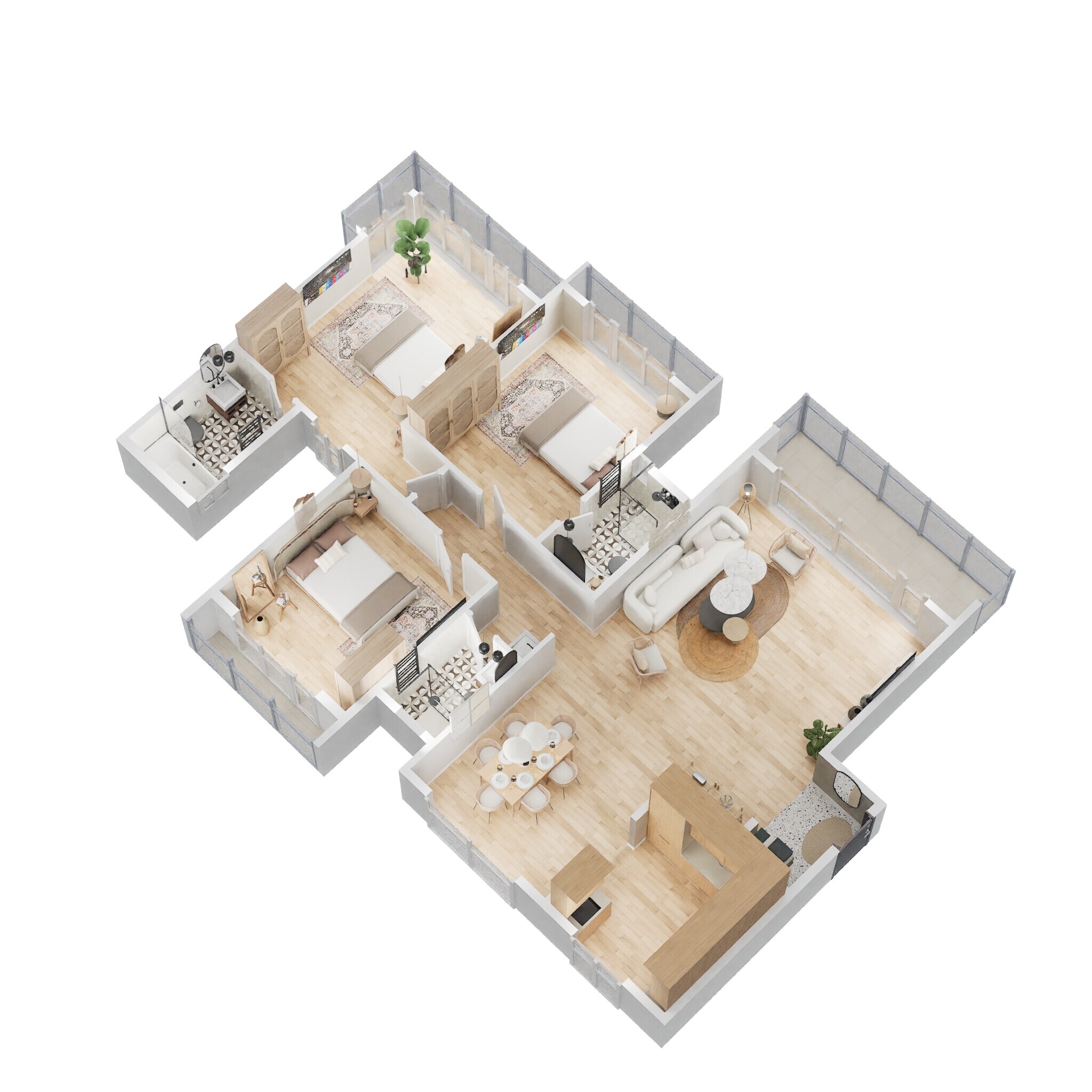 Floor plan of 3 BHK 2133 Sq. Ft. Apartment in Sunteck Signia Oceans, Navi Mumbai