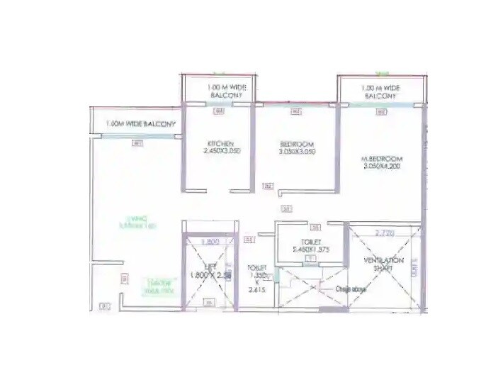 Floor plan of 2 BHK 719 Sq. Ft. Apartment in Superb Yogakshema Residency, Navi Mumbai